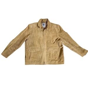 Men's Vintage Brown Leather Trucker Jacket XL JLC Suede Coat Tan Classic